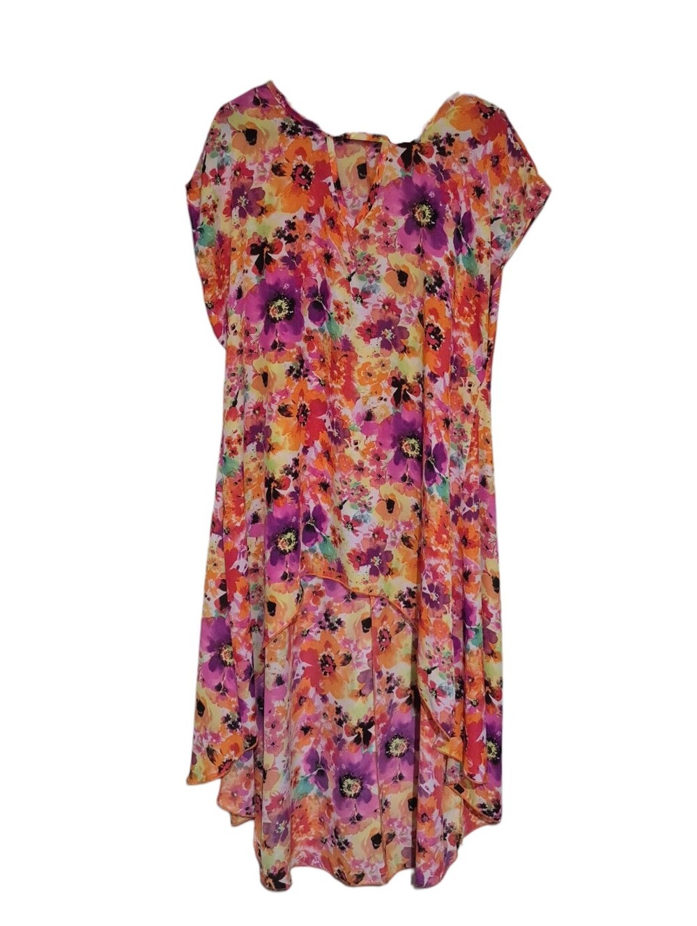 cha cha vente Bright Floral Pink Orange Yellow Keyhole Top